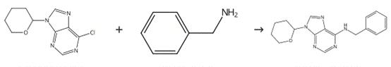 Preparation of N-Benzyl-9-(tetrahydro-2H-pyran-2-YL)adenine.png