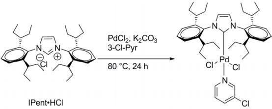 二氯[1,3-双(2,6-二-3-戊基苯基)咪唑-2-亚基](3-氯吡啶基)合钯(II)的合成方法