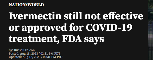 FDA再次提醒，伊维菌素从未被批准用于治疗新冠