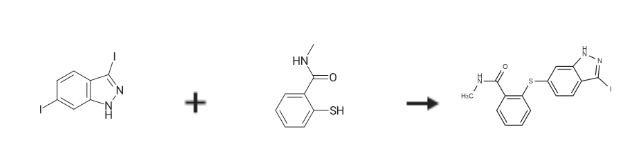 BenzaMide, 2-[(3-iodo-1H-indazol-6-yl)thio]-N-Methyl-synthesis route