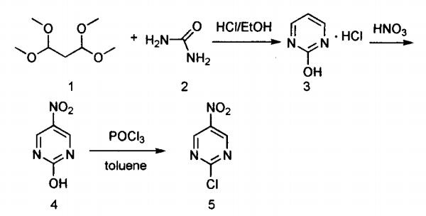 2-氯-5-硝基嘧啶的合成路线