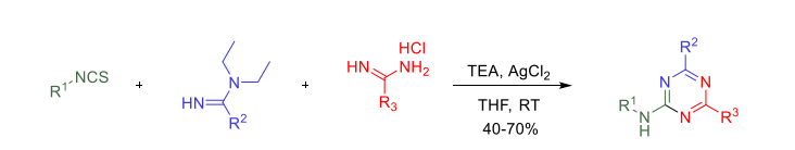 通过中间体脒基硫脲一锅法合成三取代 1,3,5-三嗪