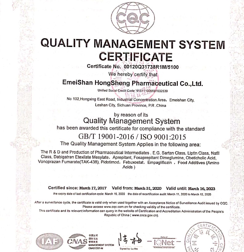 Certificate of accreditation
