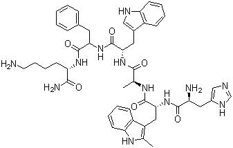 CAS # 140703-51-1, Hexarelin, L-Histidyl-2-methyl-D-tryptophyl-L-alanyl-L-tryptophyl-D-phenylalanyl-L-lysinamide, Examorelin