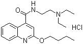 CAS # 61-12-1, Dibucaine hydrochloride, 2-Butoxy-N-[2-(diethylamino)ethyl]-4-quinolinecarboxamide monohydrochloride, 2-Butoxy-N-(2-diethylaminoethyl)cinchoninamide hydrochloride