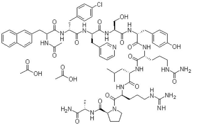 N-Acetyl-3-(2-naphthalenyl)-D-alanyl-4-chloro-D-phenylalanyl-3-(3-pyridinyl)-D-alanyl-L-seryl-L-tyrosyl-N5-(aminocarbonyl)-D-ornithyl-L-leucyl-L-arginyl-L-prolyl-D-alaninamide diacetate