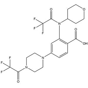 2-(2,2,2-trifluoro-N-(oxepan-4-yl)acetamido)-4-(4-(trifluoroacetyl)piperazin-1-yl)benzoic acid