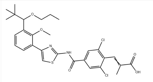 2-Propenoic acid, 3-[2,6-dichloro-4-[[[4-[3-(2,2-dimethyl-1-propoxypropyl)-2-methoxyphenyl]-2-thiazolyl]amino]carbonyl]phenyl]-2-methyl-