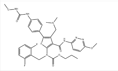 Carbamic acid, N-[(2,6-difluorophenyl)methyl]-N-[4-[(dimethylamino)methyl]-5-[4-[[(methoxyamino)carbonyl]amino]phenyl]-3-[[(6-methoxy-3-pyridazinyl)amino]carbonyl]-2-thienyl]-, propyl ester                                                                                                                                                 