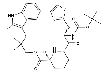 Carbamic acid, N-[(14S,18S)-18,19,20,21-tetrahydro-2-iodo-25,25-dimethyl-15,22-dioxo-17H-5,3-([4,2]-endo-thiazolopropano[1,3]-endo-pyridazinomethanoxypropano)-1H-indol-14-yl]-, 1,1-dimethylethyl ester