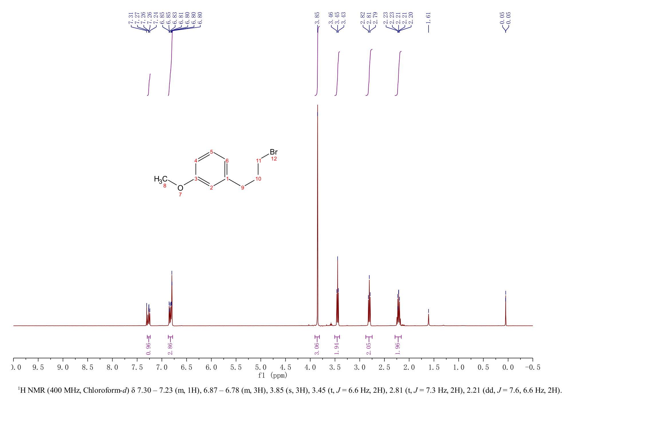 1-(3-BroMopropyl)-3-Methoxybenzene(6943-97-1) <sup>1</sup>H NMR