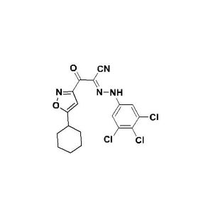 (E)-2-(5-Cyclohexylisoxazol-3-yl)-2-oxo-N-(3,4,5-trichlorophenyl)acetohydrazonoyl cyanide