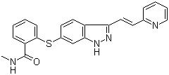 CAS 登录号：319460-85-0, 阿西替尼, N-甲基-2-((3-((1E)-2-(吡啶-2-基)乙烯)-1H-吲唑-6-基)硫)苯甲酰胺