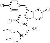 CAS 登录号：82186-77-4, 苯芴醇, (Z)-2,7-二氯-9-[(4-氯苯基)亚甲基]-alpha-[(二正丁氨基)甲基]-9H-芴-4-甲醇