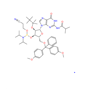 5'-O-(4,4-二甲氧基三苯甲基)-2'-O-[(叔丁基)二甲基硅基]-N-异丁酰基鸟苷-3'-(2-氰基乙基-N,N-二异丙基)亚磷酰胺