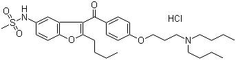 CAS 登录号：141625-93-6, 盐酸决奈达隆, N-[2-丁基-3-[4-[3-(二丁基氨基)丙氧基]苯甲酰基]-5-苯并呋喃基]甲磺酰胺盐酸盐