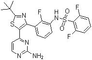 CAS 登录号：1195765-45-7, Dabrafenib, N-[3-[5-(2-氨基-4-嘧啶基)-2-(叔丁基)-4-噻唑基]-2-氟苯基]-2,6-二氟苯磺酰胺