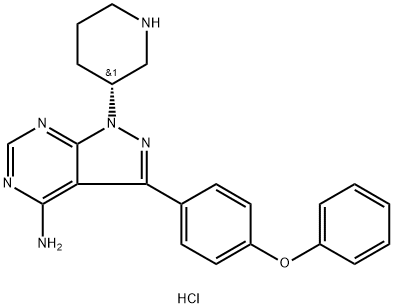 3-(4-苯氧基苯基)-1-(3R)-3-哌啶基-1H-吡唑并[3,4-D]嘧啶-4-胺盐酸盐(1:2), 1701403-10-2, 结构式