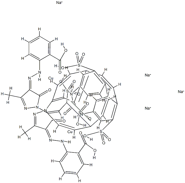 tetrasodium [mu-[[2,2'-[carbonylbis[imino(2-sulpho-p-phenylene)vinylene(3-sulpho-p-phenylene)(4,5-dihydro-3-methyl-5-oxo-1H-pyrazole-1,4-diyl)azo]]bis[benzoato]](8-)]]dicuprate(4-) Structure