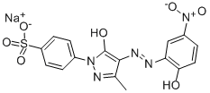 4-[4,5-ジヒドロ-4-[(2-ヒドロキシ-5-ニトロフェニル)アゾ]-3-メチル-5-オキソ-1H-ピラゾール-1-イル]ベンゼンスルホン酸ナトリウム 化学構造式
