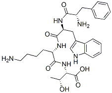 (2S,3R)-2-[[(2S)-6-amino-2-[[(2S)-2-[[(2S)-2-amino-3-phenyl-propanoyl] amino]-3-(1H-indol-3-yl)propanoyl]amino]hexanoyl]amino]-3-hydroxy-buta noic acid Structure